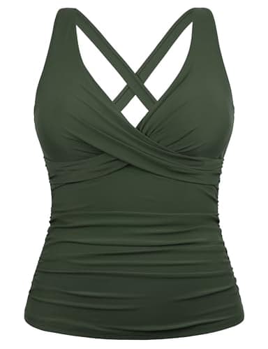 Hilor Retro Swimsuit Top for Women Sexy Cross Back Swimwear Supportive Bathing Suit Top with Underwire Dark Army Green 14 - Image 4