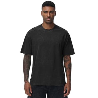 2 Pack Men's Oversized Cotton T-Shirts Loose Fit Vintage Tee Short Sleeve Casual Tshirts Solid Tops(BKCF,2XL) - Image 2