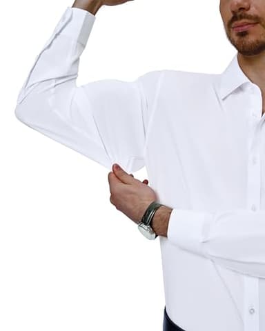 Alimens & Gentle Mens Dress Shirts 4-Way Stretch Long Sleeve Collared Casual Solid Wedding Dating Button Down Shirt White - Image 3