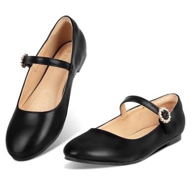 Viapipa Womens Mary Jane Shoes Comfortable Strap Flats Dressy Casual Ballet Flats Shoes Floral Buckle Round Toe Black Flats Shoes for Women MatteBlack Size8 - Image 1