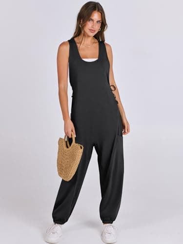 ANRABESS Women Overalls Jumpsuits Loose Casual Dressy Sleeveless Baggy Harem Pants Romper Jumpers 2025 Trendy Summer Outfits Black X-Large - Image 3