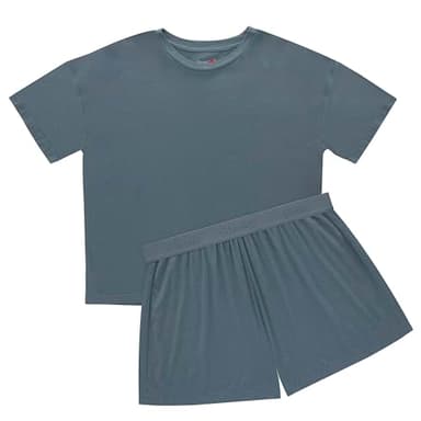 Hanes Women's Originals 2 Piece Lounge, Comfywear Supersoft Boxy T-Shirt & Sleep Shorts Loungewear Set, Stargazer Grey/Stargazer Grey, Medium - Image 3