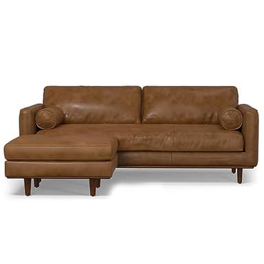 SIMPLIHOME Morrison Mid-Century Modern 89 inch Wide Sofa with Ottoman Set in Caramel Brown Genuine Leather for the Living Room and Family Room - Image 12