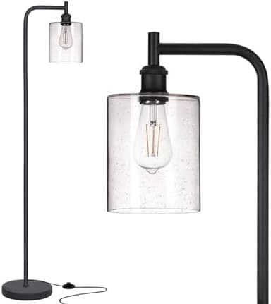 addlon Floor Lamps for Living Room Bright Lighting with Seeded Glass lampshade, Modern Bright Floor Lamp with LED Bulbs Industrial Standing lamp for beroom, Tall Pole Lamps Office - Black - Image 3