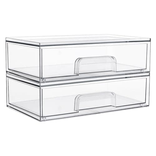 Vtopmart 12.1''W Clear Stackable Storage Drawers,2 Pack Acrylic Plastic Organizers Bins for Makeup Palettes, Cosmetics, and Beauty Supplies,Ideal for Vanity, Bathroom,Cabinet,Desk Organization - Image 1