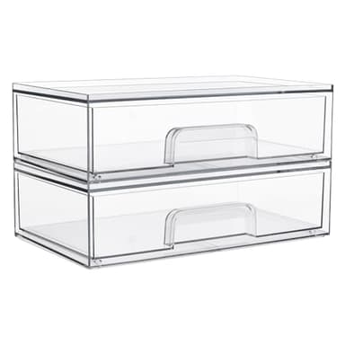 Vtopmart 12.1''W Clear Stackable Storage Drawers,2 Pack Acrylic Plastic Organizers Bins for Makeup Palettes, Cosmetics, and Beauty Supplies,Ideal for Vanity, Bathroom,Cabinet,Desk Organization - Image 1