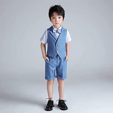 LOLANTA Big Boys 4PCs Waistcoat Slim fit Suit, Birthday Party Outfits, Vest, Shirt, Shorts, Bow Tie Formal Occasions(11-12 Years, Blue) - Image 5