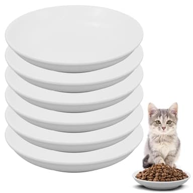 6 Pack Cat Food Bowl, Ceramic Cat Bowls, Anti Whisker Fatigue Cats Bowl,5.5 Inches Shallow Wide Kitten Plates for Food and Water (White) - Image 1