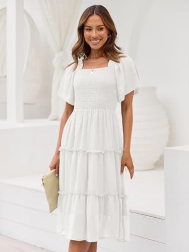 LILLUSORY Spring Midi Graduation Bridal Baby Shower Dresses Women 2024 Summer Casual Flowy Bridal Sun Sundress Trendy Brunch Cute Ladies Vacation Smocked Teacher Clothes Outfits White - Image 2