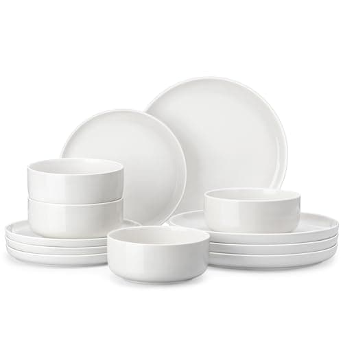 MALACASA Plates and Bowls Sets, 12 Pieces Porcelain Dinnerware Sets Dishware Sets Chip Resistant Ceramic Dish Set Dining Dinner Ware Service for 4, White, Series LUNA - Image 1