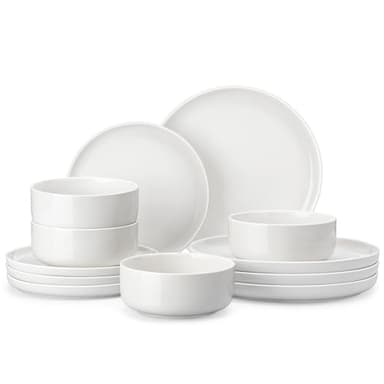 MALACASA Plates and Bowls Sets, 12 Pieces Porcelain Dinnerware Sets Dishware Sets Chip Resistant Ceramic Dish Set Dining Dinner Ware Service for 4, White, Series LUNA - Image 1