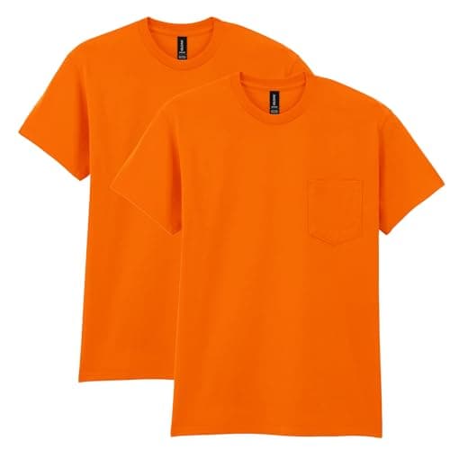 Gildan Men's DryBlend Workwear T-Shirts with Pocket, 2-Pack Shirt, Safety Orange, Large - Image 1