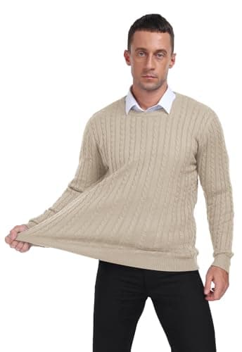 KUYIGO Men's Sweaters Crewneck Knitted Pullover Classic Slim Fit Casual Soft Twist Textured Sweatshirt Beige L - Image 3