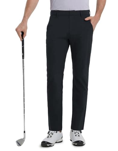 M MAELREG Mens Golf Pants Dry Fit Flat Front Pockets Lightweight Slim Fit Water-Resistant Casual Mens Dress Pants Black - Image 1