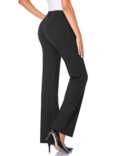 Tapata Women's 28''/30''/32''/34'' Stretchy Bootcut Dress Pants with Pockets Tall, Petite, Regular for Office Work Business 30", Black, L - Image 2