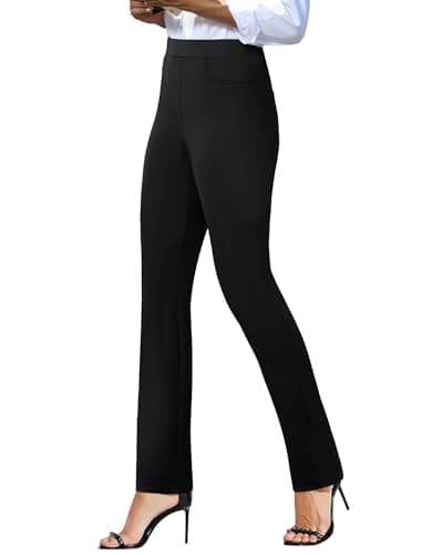 keriffe Women's Stretchy Yoga Dress Pants High Waisted Straight Leg Casual Work Business Office Slacks 4 Pockets Black - Image 1
