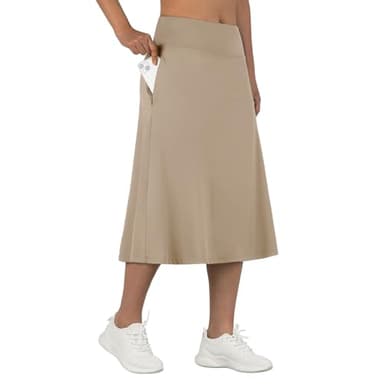 ANIVIVO Women's Midi Length Skorts Skirts with Pockets Modest Skirts 28" Long Knee Length Athletic Skorts(Khaki L) - Image 1