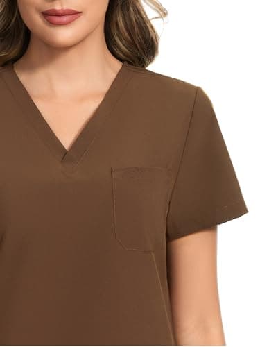 COZYFIT Scrubs for Women Set - Stretch V-Neck Scrub Top & Jogger Pant with 8 Pockets, Yoga Waistband, Anti Wrinkle, Slim Fit Women Scrubs - Brown, XXL - Image 4