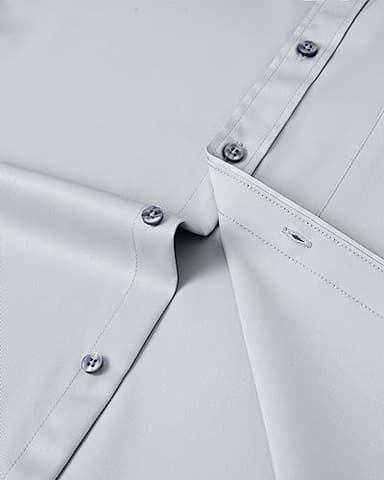 Alimens & Gentle Mens Short Sleeve Dress Shirts Wrinkle Free Solid Casual Button Down Shirts with Pocket, Light Grey, Small - Image 5