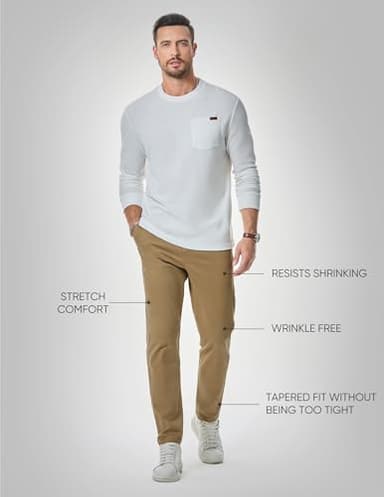 JMIERR Men's Stretch Chino Pants Business Casual Elastic Waist Travel Essentials Pant Slim Fit Tapered Cotton Twill Work Athletic Golf Dress Trousers, XL, Khaki - Image 4