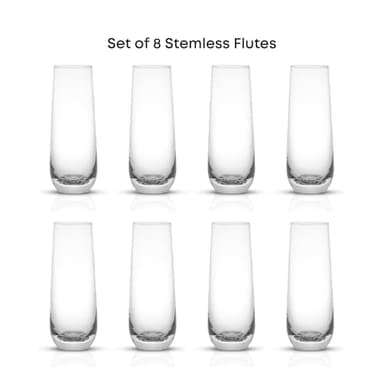 JoyJolt Milo Stemless Champagne Flutes Set of 8 Crystal Glasses. 9.5oz Prosecco Wine Flute, Mimosa Glasses, Cocktail Glass Set, Water Highball Glass, Bar Glassware - Image 3