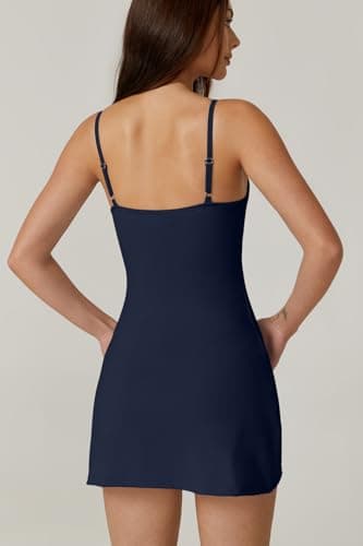 QINSEN Womens Spaghetti Strap Tennis Dress with Shorts Workout Side Slit Active Golf Dresses Estate Blue L - Image 5