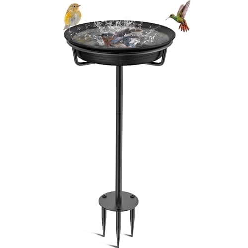 VeyFolzin.st Bird Baths for Outdoors, Detachable Birdbaths for The Garden Clearance, Freestanding Bird Baths for Outdoors Heavy Duty, Bird Bath Bowl Spa & Birdfeeder with Metal Stake Stand (Black) - Image 1