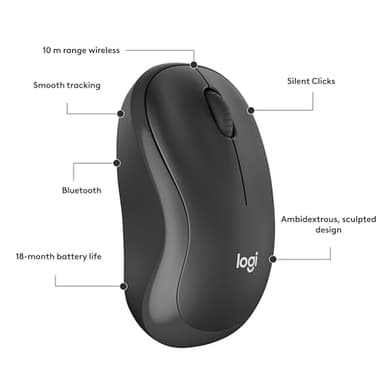 Logitech M240 Silent Bluetooth Mouse, Wireless, Compact, Portable, Smooth Tracking, 18-Month Battery, for Windows, macOS, ChromeOS, Compatible with PC, Mac, Laptop, Tablets - Graphite - Image 7