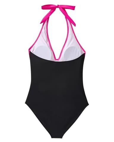 SUUKSESS Women Sexy Tummy Control One Piece Swimsuits Halter Push Up Monokini Bathing Suits (Hot Pink Black, M) - Image 5