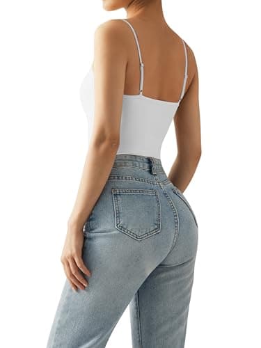 SUUKSESS Women Sexy Square Neck Thong Bodysuit Backless Sleeveless Cami Body Suit Top (Snow White, S) - Image 5