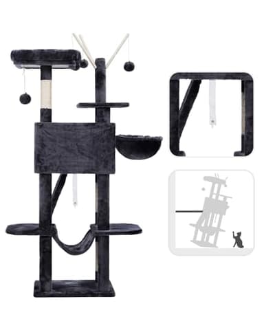 Hey-brother Cat Tree, 53 inch Cat Tower for Indoor Cats, Cat House with Padded Platform Bed, Toy Balls, Large Cozy Condo, Hammocks and Sisal Scratching Posts, Smoky Gray MPJ019-SG - Image 6
