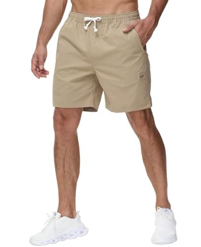 Yundobop Men's Casual 7 Inch Shorts Twill Drawstring Summer Beach Stretch Golf Shorts with Zipper Pockets Khaki 36 - Image 1