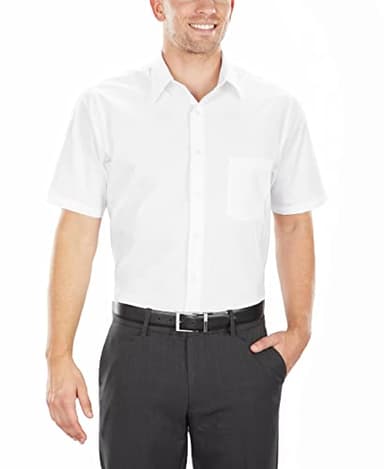 Van Heusen Men's Short Sleeve Dress Shirt Regular Fit Poplin Solid, White, 18" Neck - Image 1