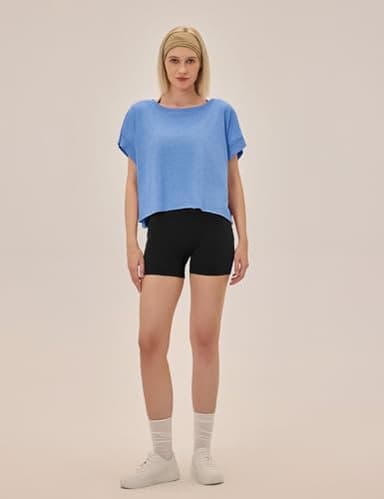 UNIANKIYA Open Back Workout Tops for Women Loose Fit Athletic Crop Tee Short Sleeve Gym Running Yoga Shirt Blue - Image 3