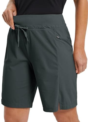 baleaf Women's Hiking Long Shorts 9" Quick Dry Hiking Bermuda Cargo for Curvy Lightweight Knee Length Shorts Pockets Dark Grey Size XL - Image 1