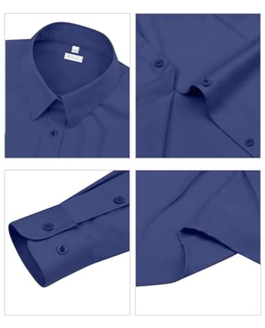 siliteelon Dress Shirts for Women Long Sleeve Button Down Shirts for Women Work Shirts Office Blouse Top Dark Blue X-Small - Image 8
