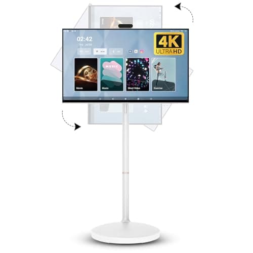 32 Inch 4K Smart Portable TV, 8+128GB, Qualcomm 665 CPU, Battery Operated with 10H Life Time, Android OS 13, Rolling Touch Screen Monitor on Wheels, Air Remote Mouse, with 5MP Webcam