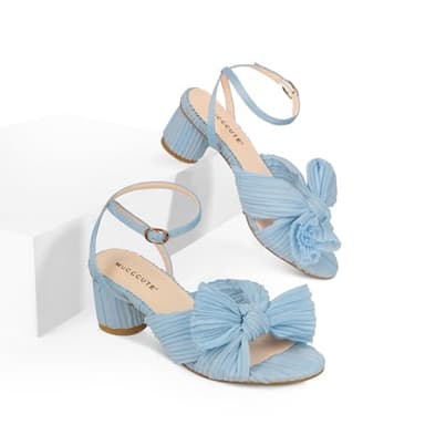 MUCCCUTE Women's Bow Knot Heeled Sandals Ankle Buckle Strap Chunky Heeled Open-toe Comfortable Wedding Party Fashion Heeled - Image 8