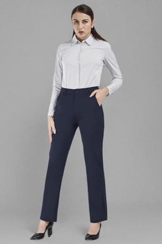 Bamans Dress Pants Women Work Business Casual Pants Tummy Control Office Straight Leg Navy Blue Trousers High Waisted Ladies Slacks Regular 31" L - Image 7