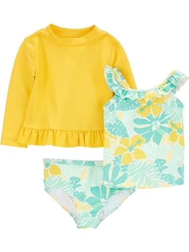 Simple Joys by Carter's Girls' 3-Piece Assorted Rashguard Sets, Yellow/Green, 12M - Image 1