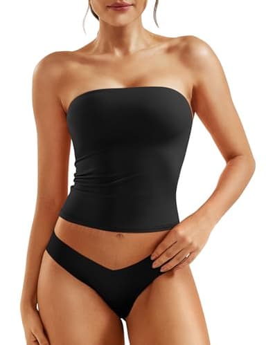 YEOREO Sophie Women Sexy Long Tube Tops Double Lined Basic Y2K Summer Cute Strapless Fitted Bandeau Going Out Crop Top Black-S - Image 1