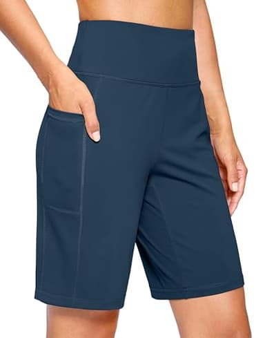 G Gradual Women's 9" Bermuda Long Shorts with Pockets High Waisted Athletic Knee Length Shorts for Women Walking Workout(Borealis Green,M) - Image 1