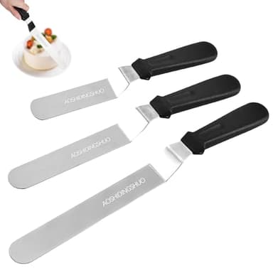 3PCS Angled Icing Spatula Set, 6"+8"+10"Offset Spatulas for cake decorating,Stainless Steel Offset Spatula Cake Decorating Spatula Set for Icing,Frosting Smooth Cake - Image 1