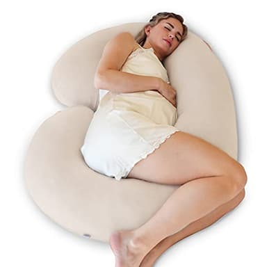Pharmedoc Pregnancy Pillows, C-Shape Full Body Pillow – Jersey Cover Beige – Pregnancy Pillows for Sleeping – Body Pillows for Adults, Maternity Pillow and Pregnancy Must Haves, New Mom Gifts - Image 1