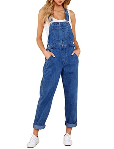 luvamia Flexclusive Women's Casual Adjustable Denim Bib Overalls Jeans Pants Fashion Loose Jumpsuits Overalls for Women Classic Blue Size Medium - Image 1