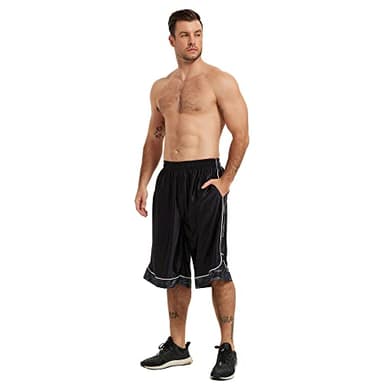 HQUEC Men's 12" Athletic Shorts Long Basketball Workout Gym Shorts Below Knee Loose-Fit with Pockets Black XL - Image 6