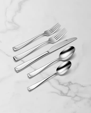 Oneida Silverware Set For 12, Moda 65-Piece Fine Flatware Set with Serving Utensils, Service For 12, 18/10 Stainless Steel, Dishwasher Safe For home, Knives Spoons and Forks Set (Silver, 65 pieces) - Image 9