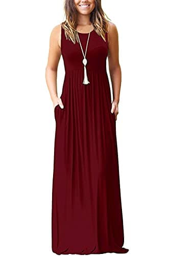 AUSELILY Women's Summer Sleeveless Loose Maxi Dress Casual Long Dresses with Pockets 2025 New (XL,Wine Red) - Image 1