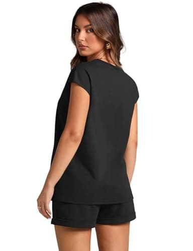 WIHOLL Summer Outfits for Women 2 Piece Sets Short Sleeve Basic Tops and Shorts Spring Travel 2025 Comfy Matching Sets Clothing Conjuntos De 2 Piezas Para Mujer Black M - Image 5