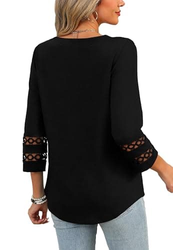 3/4 Length Sleeve Womens Tops Trendy Blouses for Women Dressy Casual Crewneck T Shirts Fall Fashion Clothing Black M - Image 5